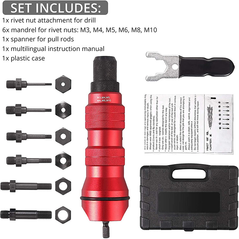 Proster Riveter Nut Gun Adapter Rivet Gun Drill Adapter Low Gear Drill Tool Kit