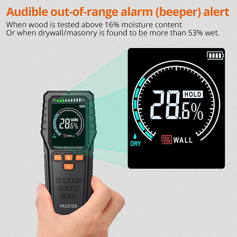 Proster Pinless Moisture Meters with Backlit LCD Screen Non-Invasive