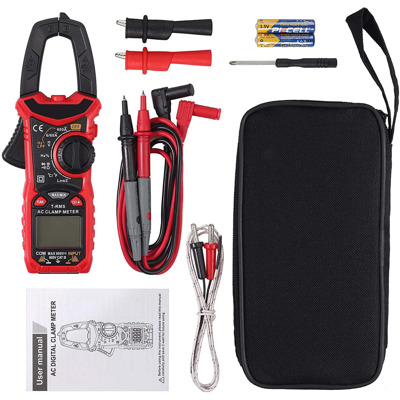 Proster Digital Clamp Meter TRMS 600A AC Current AC/DC Voltage 6000 counts