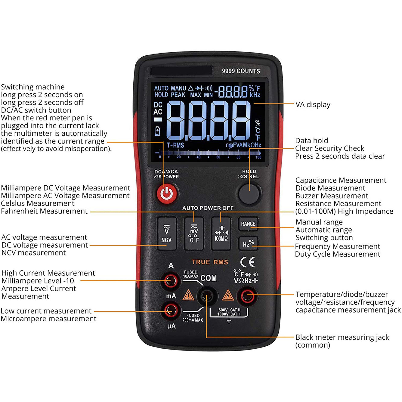 Proster Digital Multimeter True RMS 9999 NCV Multi Tester
