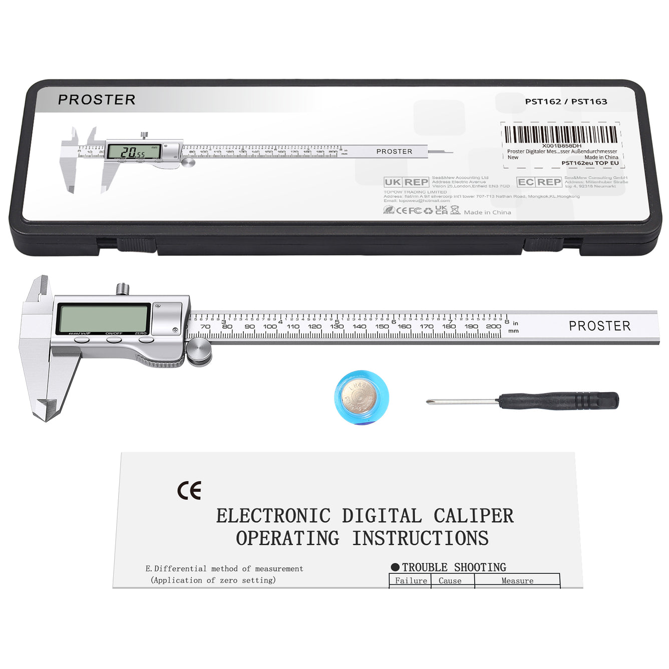 Proster Digital Vernier Caliper 8 Inch/ 200 mm Stainless Steel Electronic Caliper