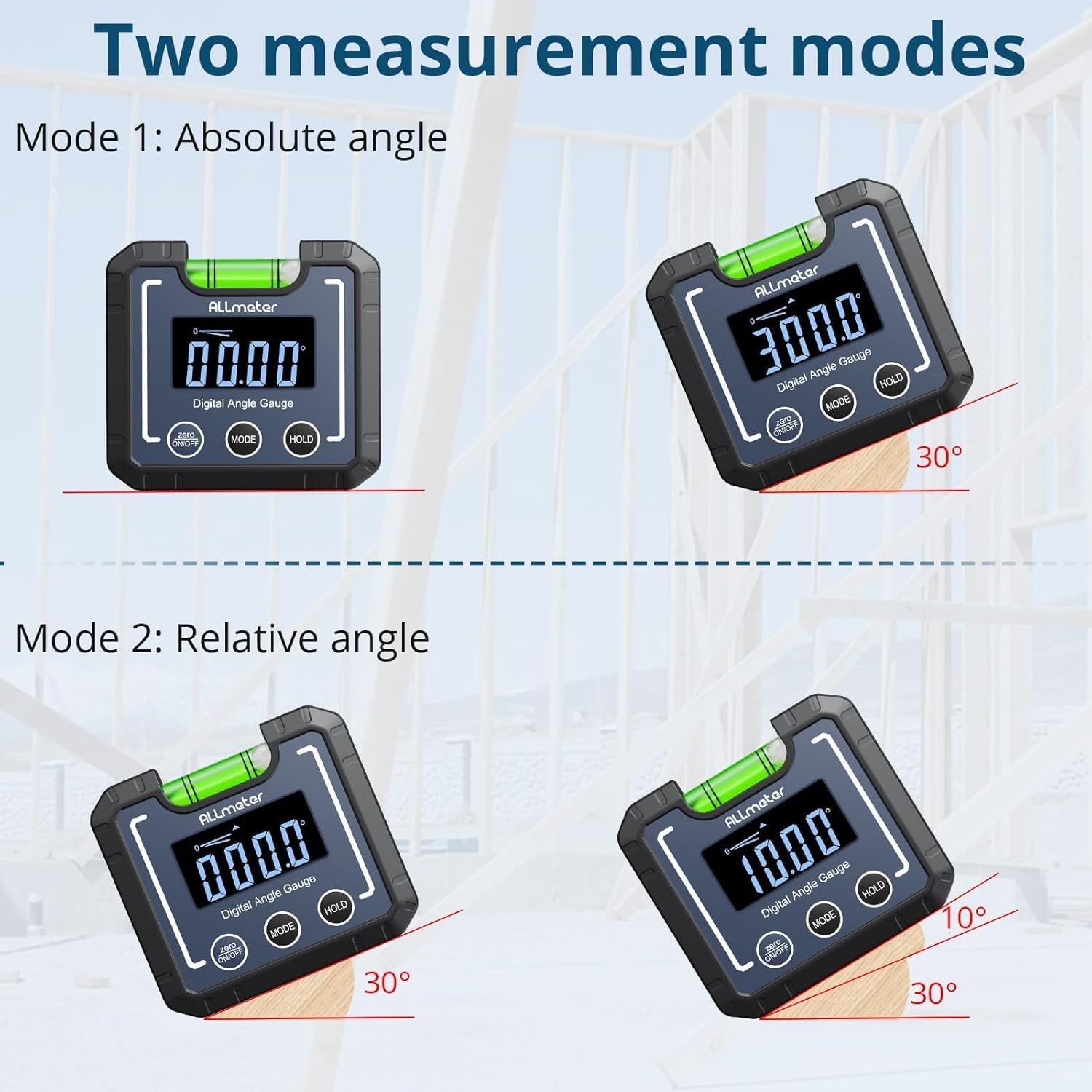 0-360°(4 * 90°) Digital Angle Finder Level Magnetic Electronic Gauge Inclinometer Protractor Tool with Bubble Level and Magnetic Base LCD Backlight For Construction Carpenter Craftsman Home
