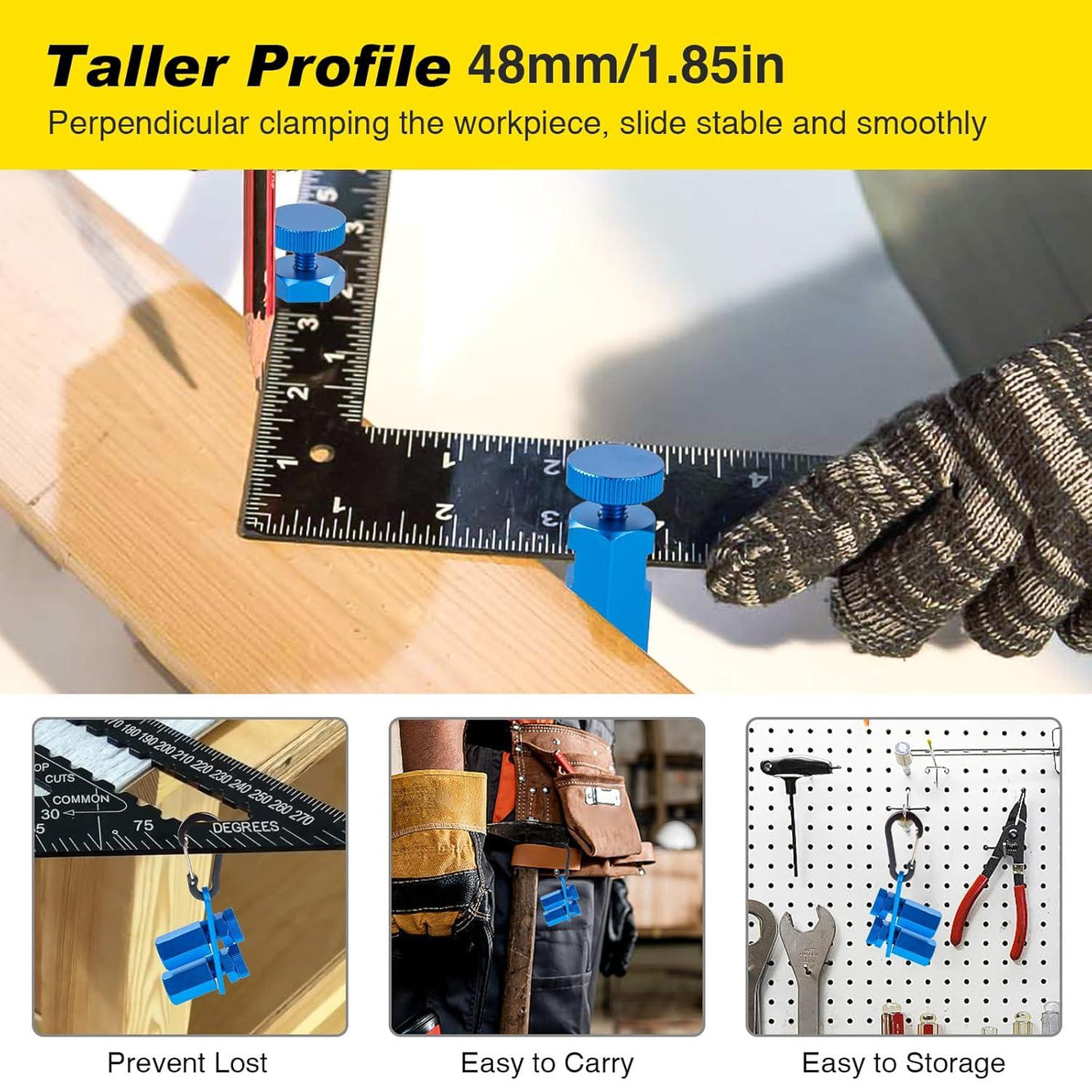 Thickened Hexagonal Tall Stair Gauges Framing Square Stop Blocks with Hook for Speed Square Circular Saw Woodworking Tools