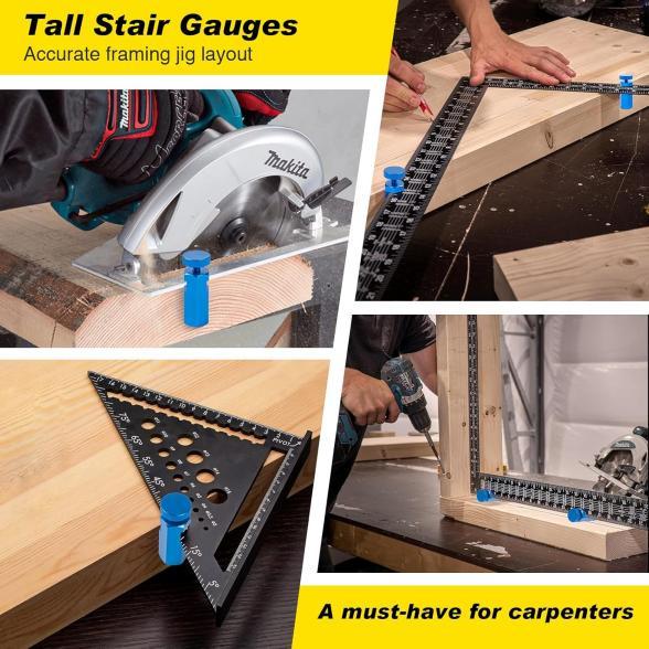 Thickened Hexagonal Tall Stair Gauges Framing Square Stop Blocks with Hook for Speed Square Circular Saw Woodworking Tools