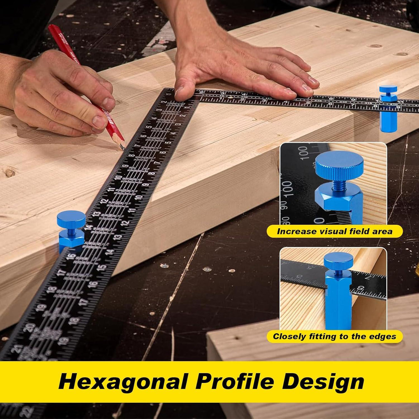 Thickened Hexagonal Tall Stair Gauges Framing Square Stop Blocks with Hook for Speed Square Circular Saw Woodworking Tools