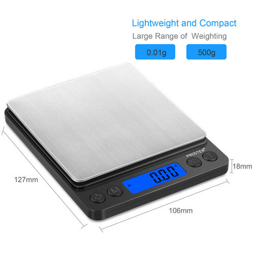 Proster LCD Digital Kitchen Scales Electronic Balance Weight 0.01-500g Backlit