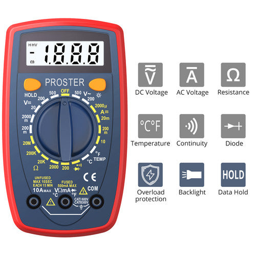 Proster Digital Multimeter AC DC Voltmeter Ammeter Ohm Circuit LCD Multi Tester