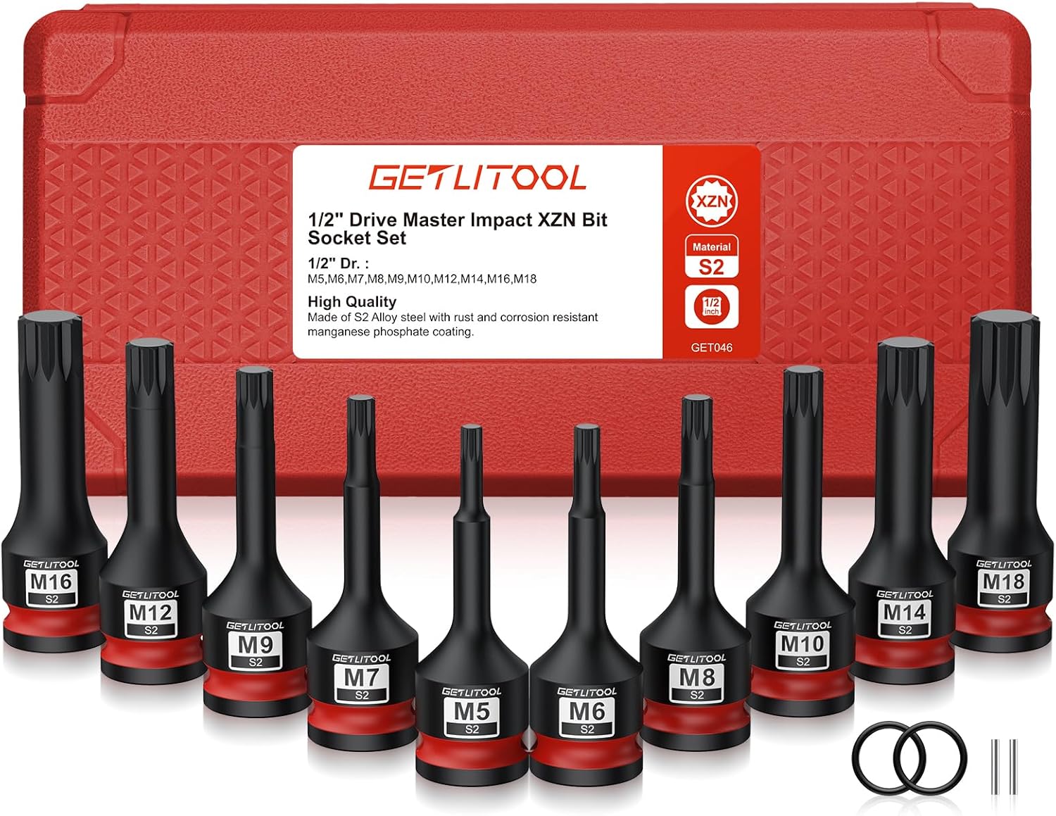 GETLITOOL 10Pcs Impact XZN Bit Socket Set, 1/2