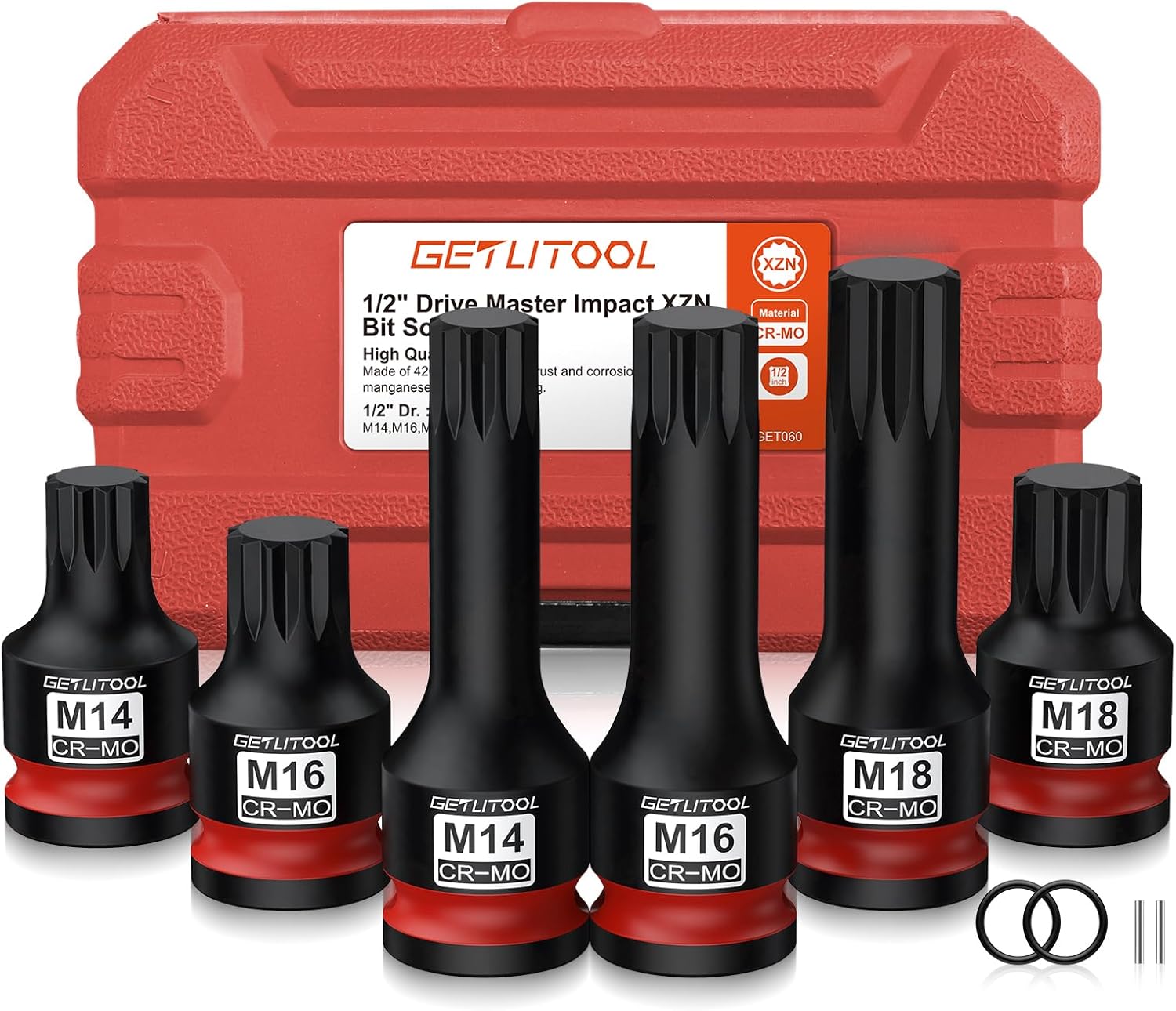 GETLITOOL 6Pcs Impact XZN Bit Socket Set M14-M18, 1/2