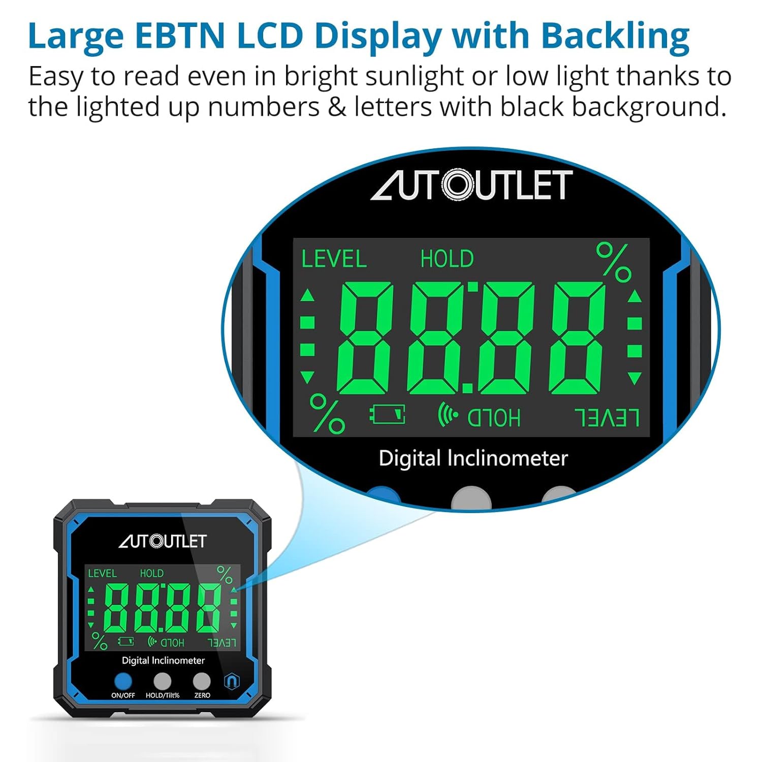 AUTOUTLET Digital Angle Gauge Magnetic Angle Finder with Backlight Display Mini Inclinometer Digital Protractor IP54 Waterproof for Woodworking