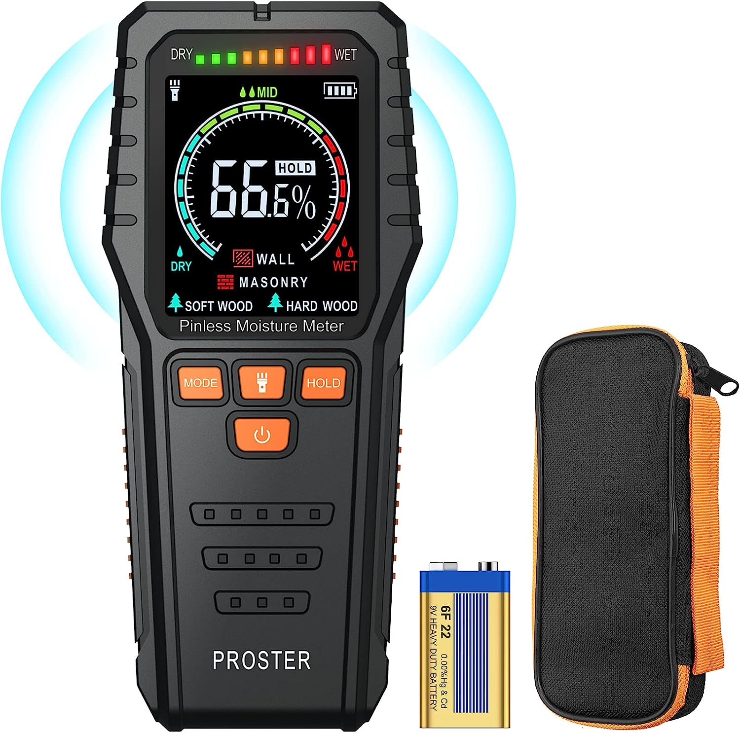 Proster Pinless Moisture Meters with Backlit LCD Screen Non-Invasive