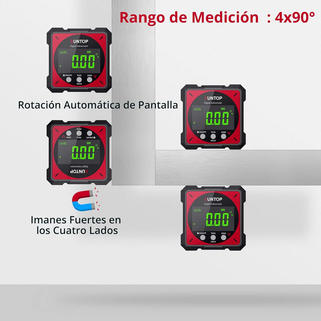 Digital Inclinometer 4x90° Digital Level Box with Electronic Laser Digital Inclinometer Waterproof IP54 for Automobiles, Carpentry, Construction