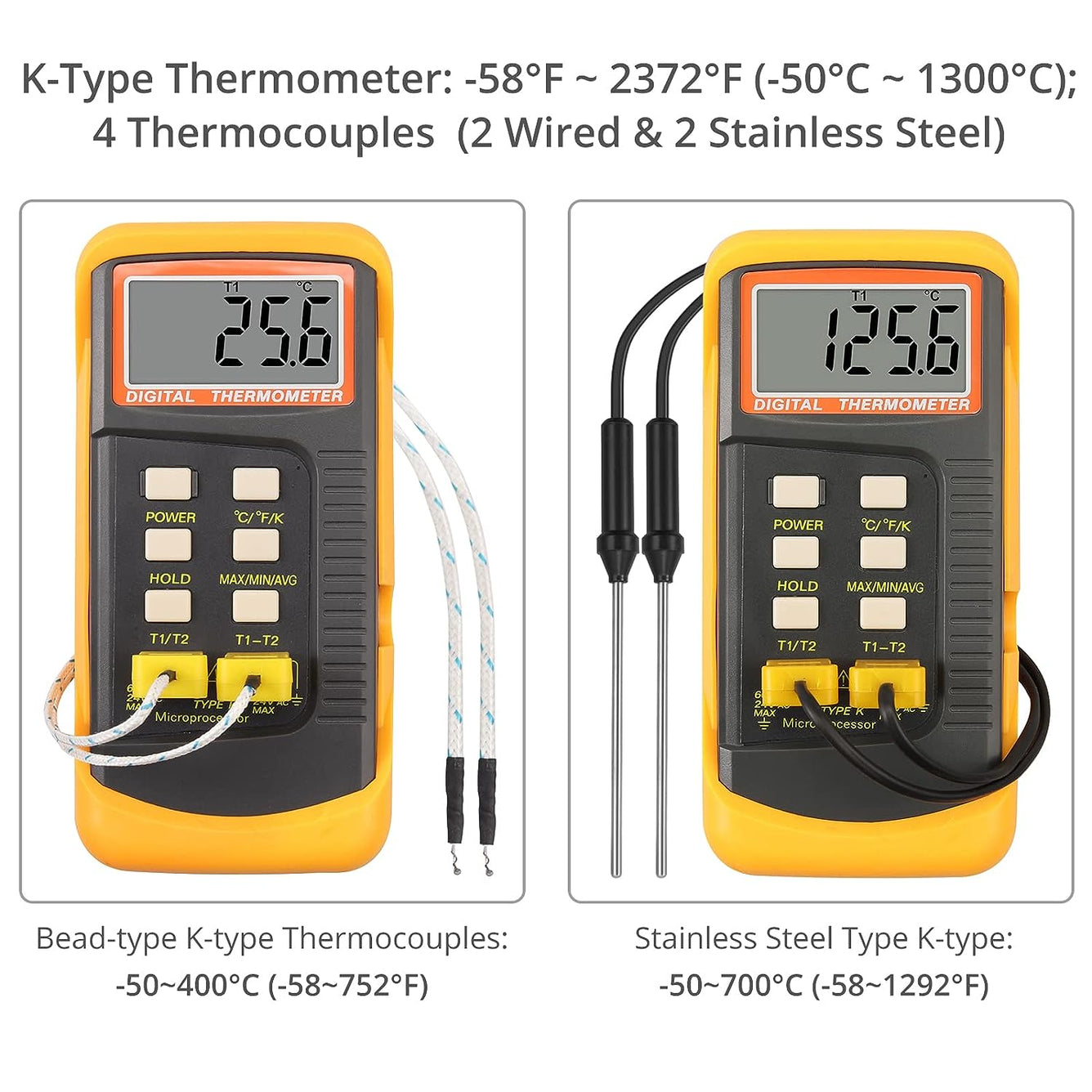 Proster Digital Thermometer K Type 2 Channels Temperature Probes