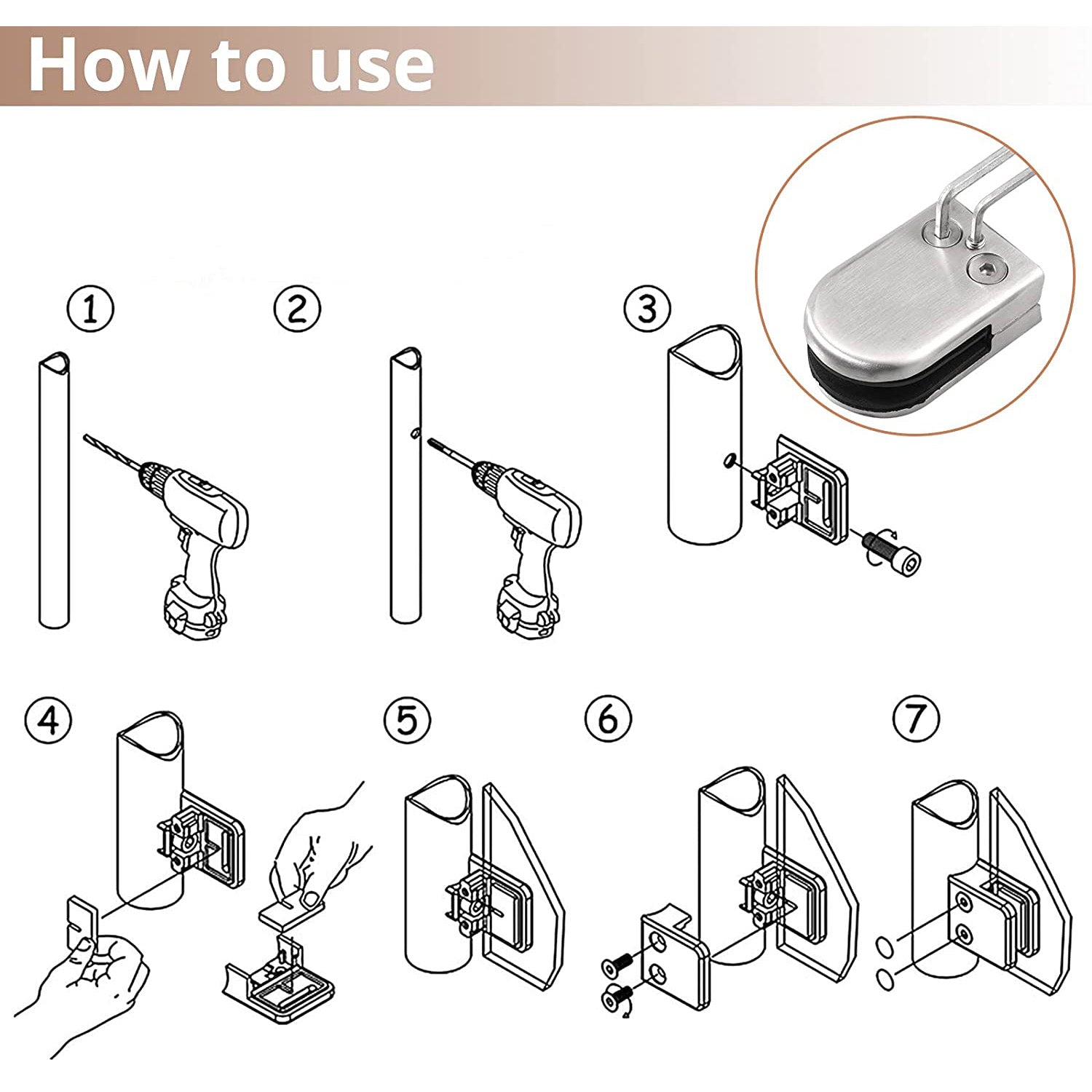 Proster 8X Stainless Steel 304 Glass Clip Clamp Bracket Flat Back for Handrail 10-12mm