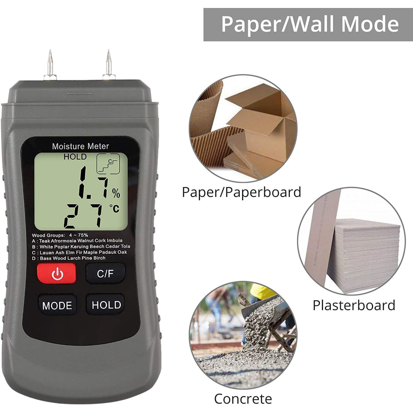 Proster Wood Moisture Meter with LCD Screen Damp Moisture Meter