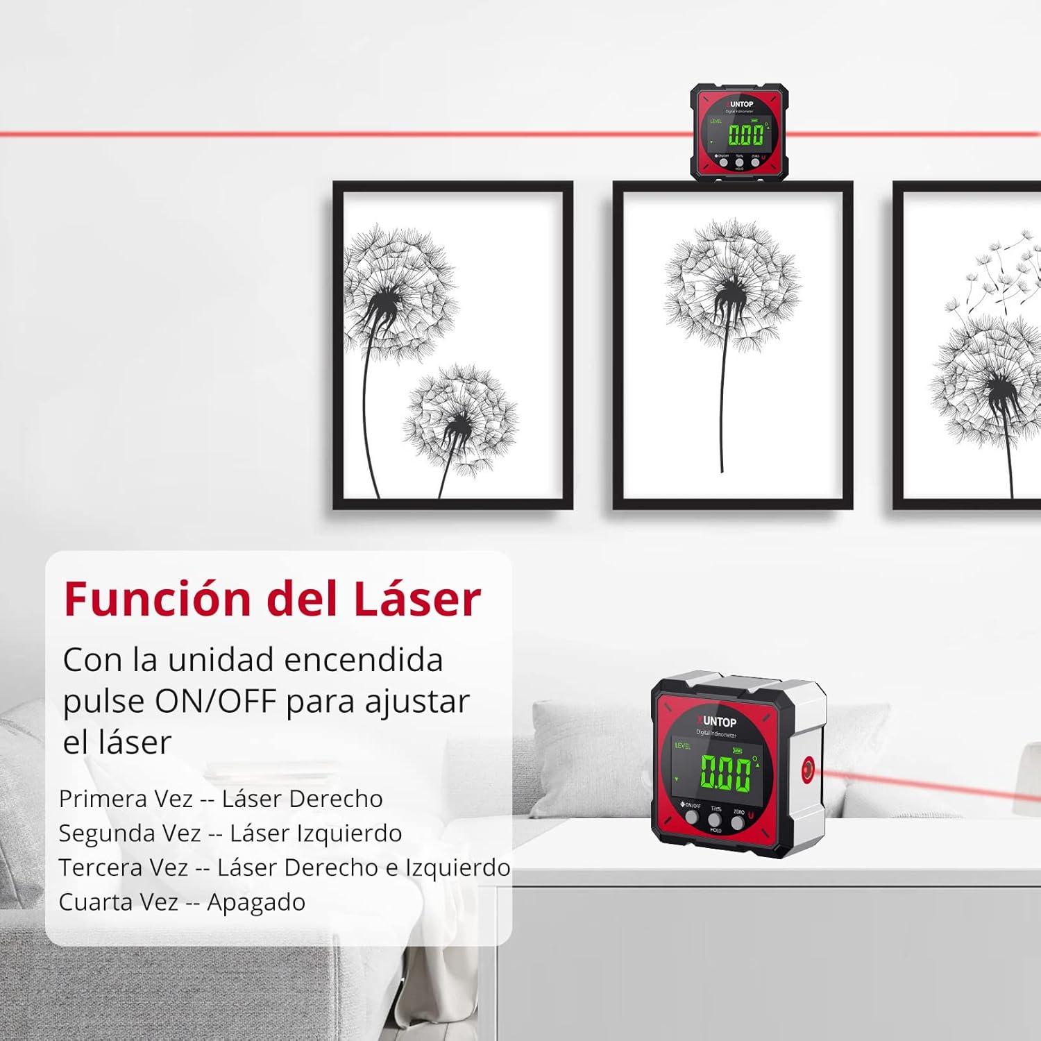 Digital Inclinometer 4x90° Digital Level Box with Electronic Laser Digital Inclinometer Waterproof IP54 for Automobiles, Carpentry, Construction