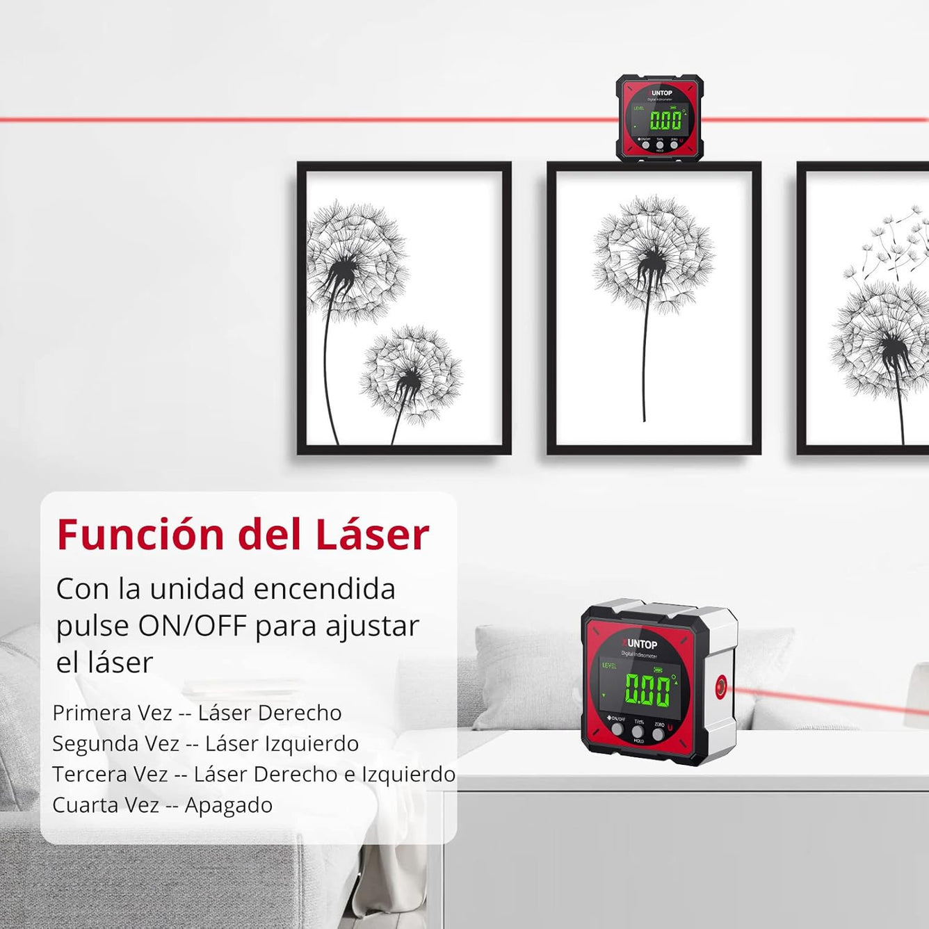 Digital Inclinometer 4x90° Digital Level Box with Electronic Laser Digital Inclinometer Waterproof IP54 for Automobiles, Carpentry, Construction