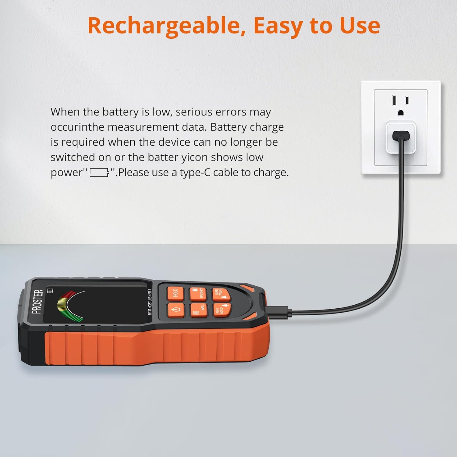 Proster Moisture Meter - Pinless and Non Destructive Wood Moisture Meter for Softwoods Hardwoods Walls Digital Moisture Tester for Drywall Wood Masonry