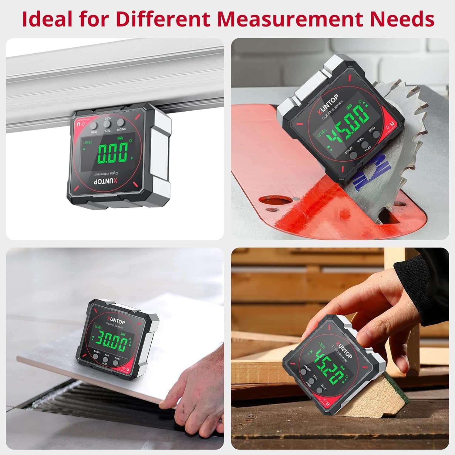4 * 90°Digital Angle Finder 4-side Strong Magnetic（No Laser） Digital Protractor with LCD Display Rechargeable Level Box IP54 Waterproof Angle Measuring Tool for Woodworking, Construction DIY