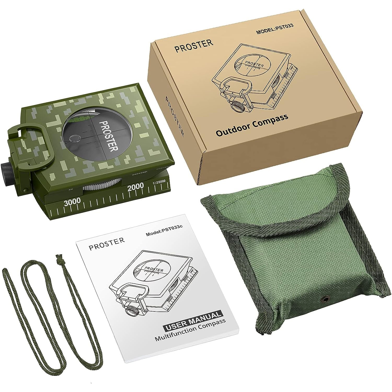 Proster IP65 Hiking Compass with Sighting Clinometer Professional Military Compass Camouflage