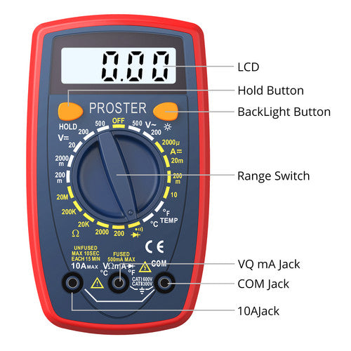 Proster Digital Multimeter AC DC Voltmeter Ammeter Ohm Circuit LCD Multi Tester