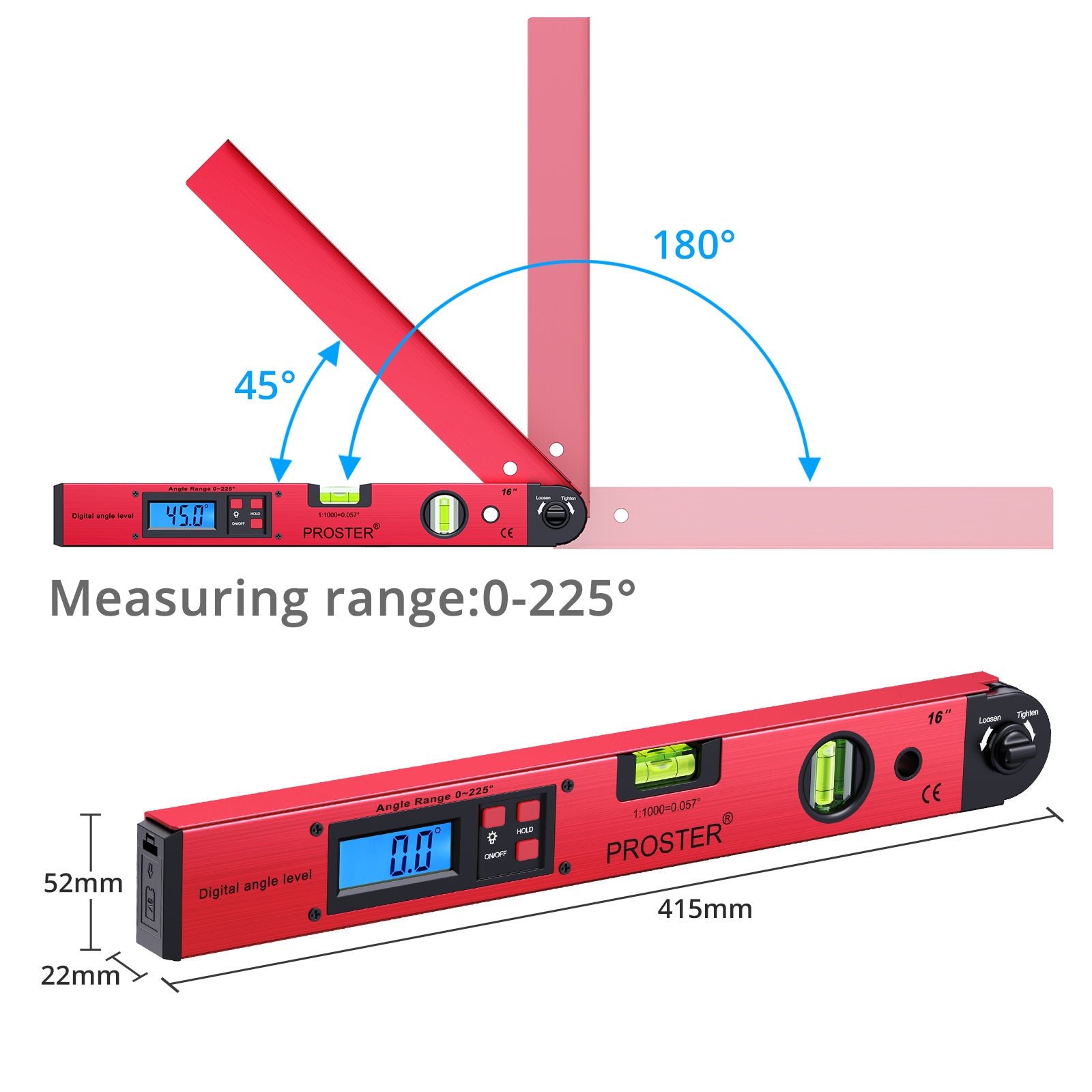 Proster 0-225°Digital Inclinometer Protractor Angle Finder
