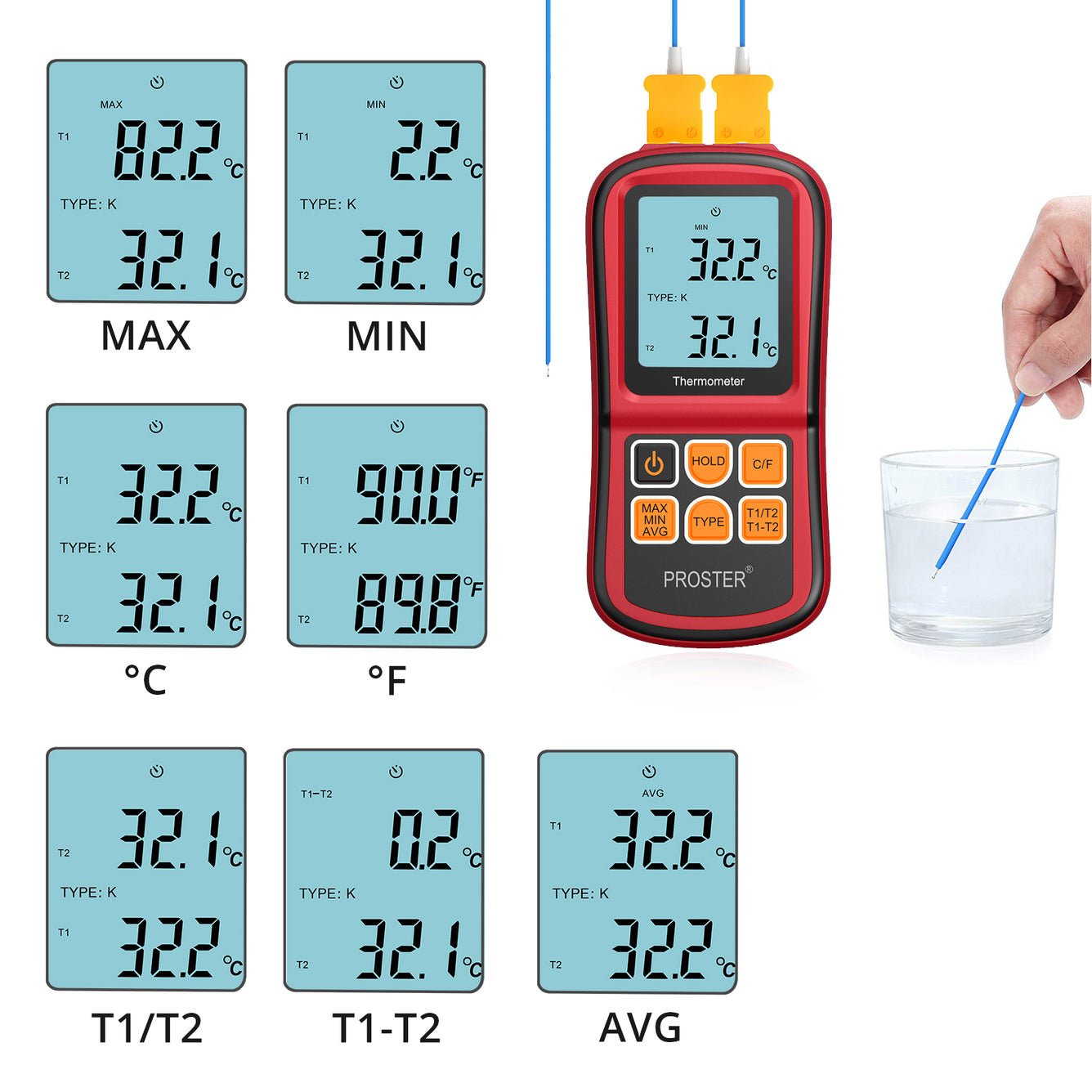 Proster Digital Thermometer Dual Channel Thermometer