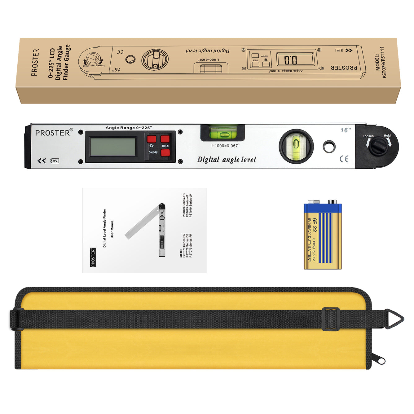 Proster 0-225°Digital Inclinometer Protractor Angle Finder US