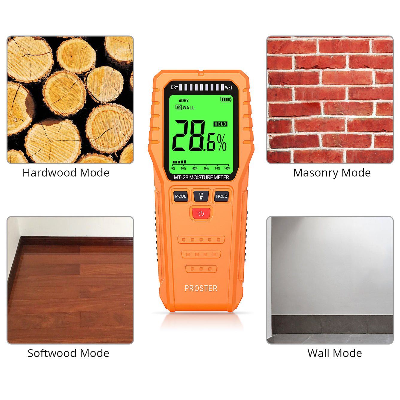 Proster Pinless Moisture Meters with Backlit LCD Screen