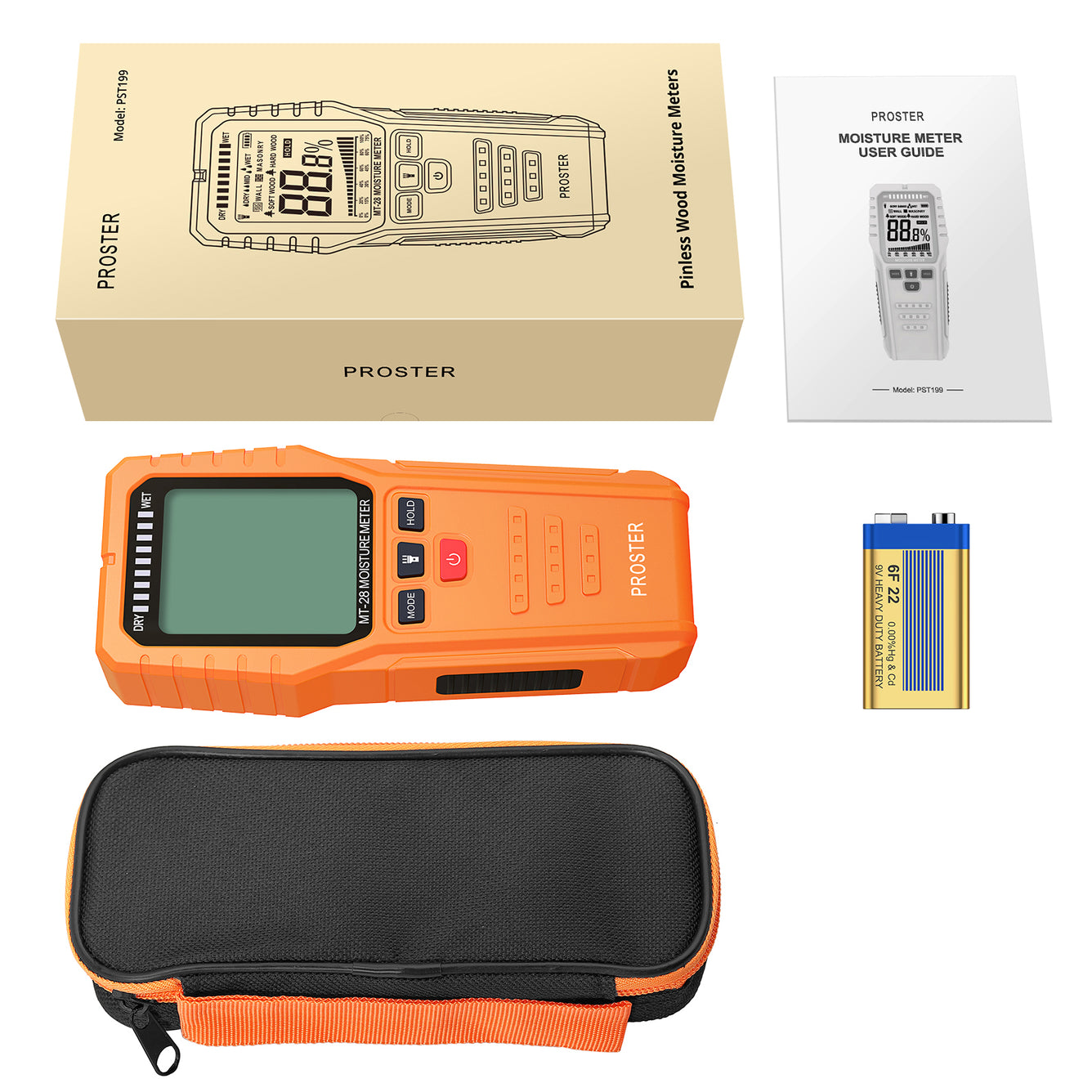 Proster Pinless Moisture Meters with Backlit LCD Screen