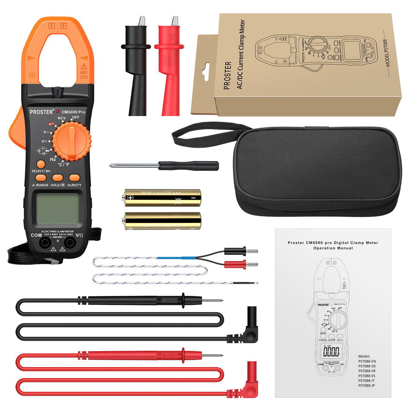 Proster Digital Clamp Meter TRMS Auto Ranging 5999 Counts Multimeter