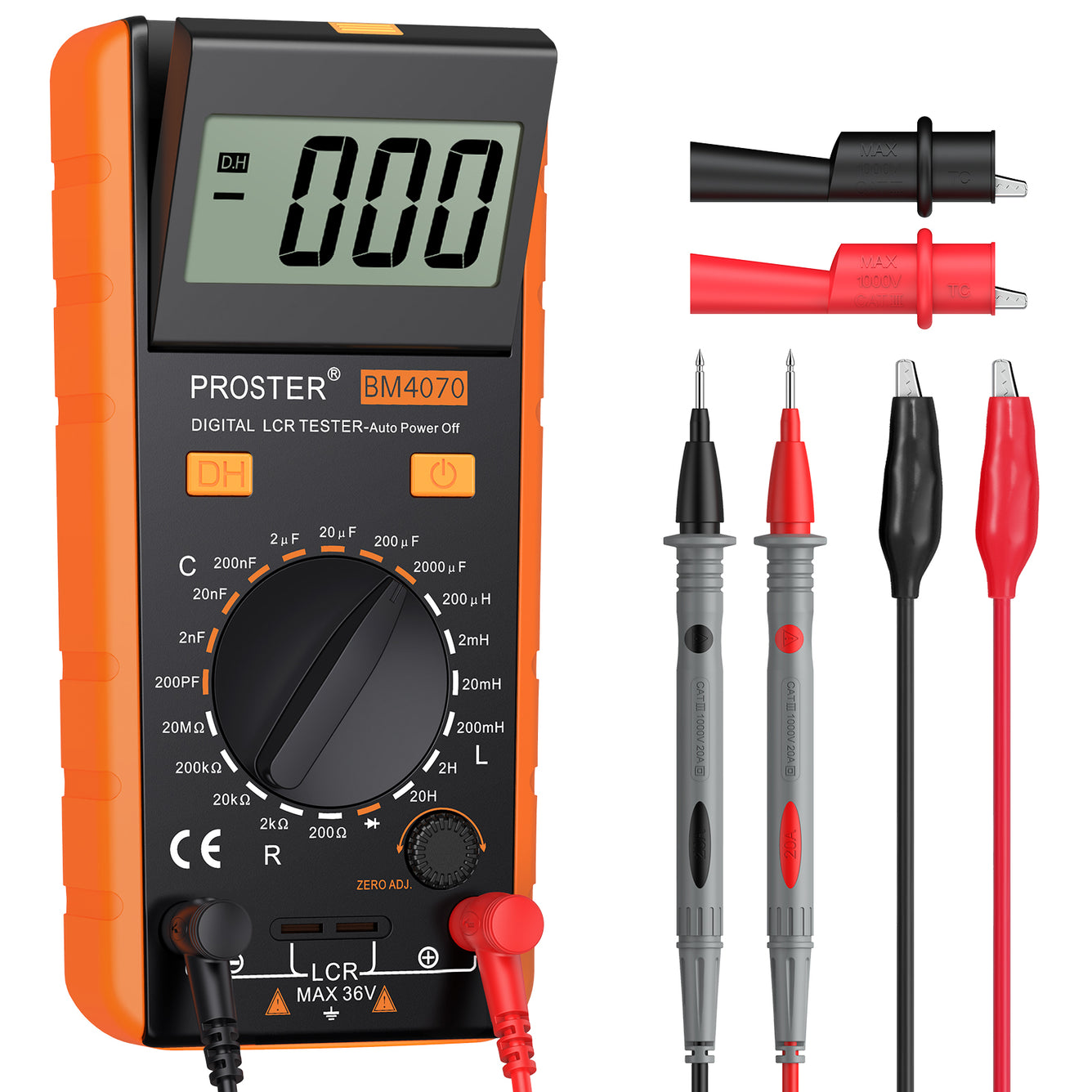 Proster LCR Meter Digital Capacitance Inductance Resistance Tester Orange