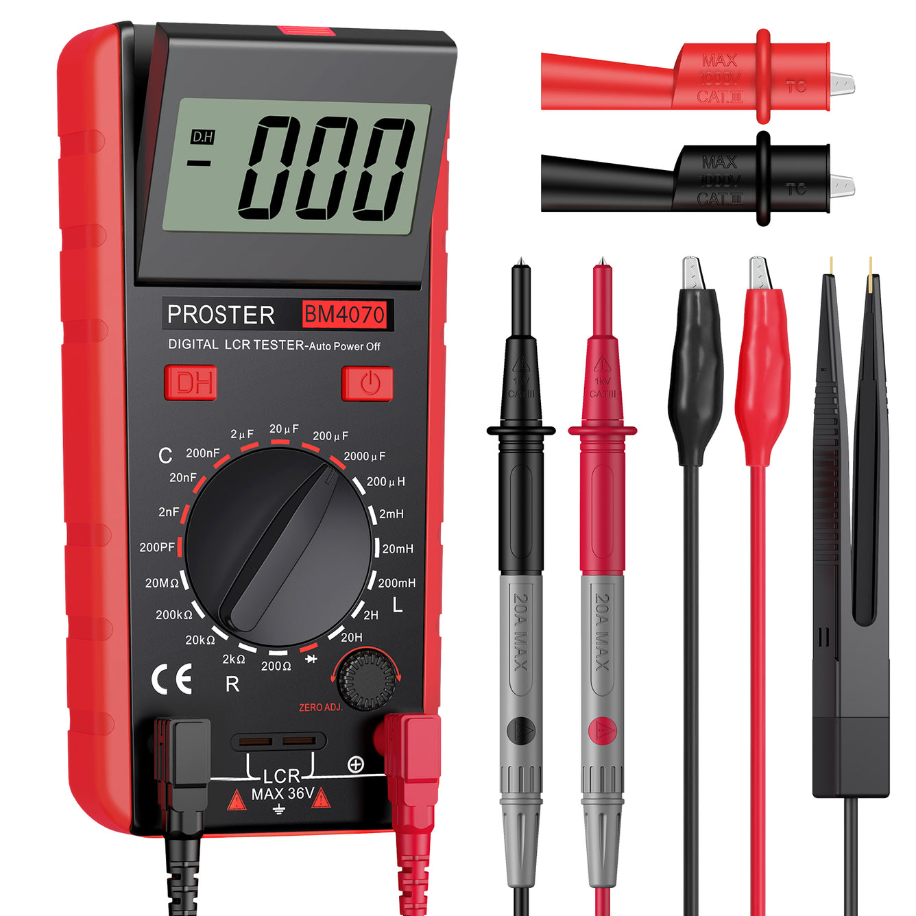 Proster LCR Meter Digital Capacitance Inductance Resistance Tester Red