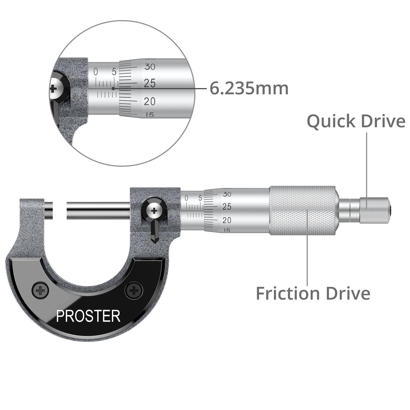 Proster Outside Micrometer 0-25mm(0.01mm Graduations) Metric External Caliper