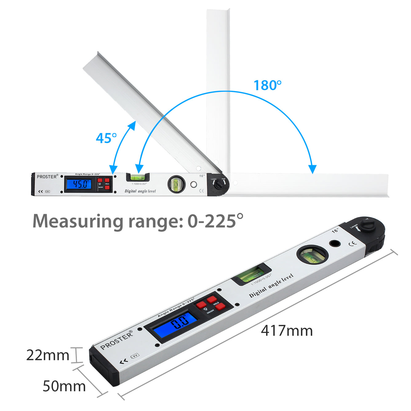 Proster 0-225°Digital Inclinometer Protractor Angle Finder US