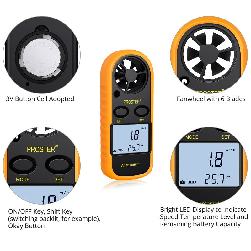 Proster Anemometer Digital LCD Wind Speed Meter