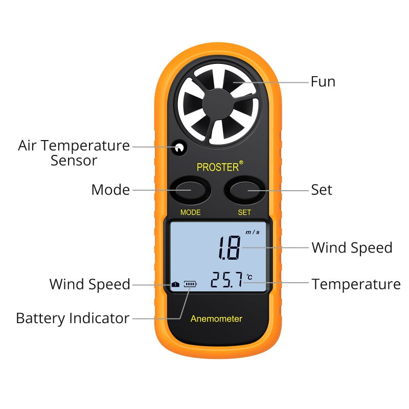 Proster Anemometer Digital LCD Wind Speed Meter