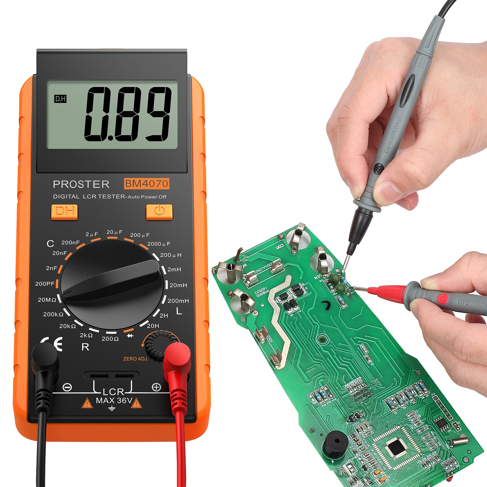 Proster LCR Meter Digital Capacitance Inductance Resistance Tester Orange