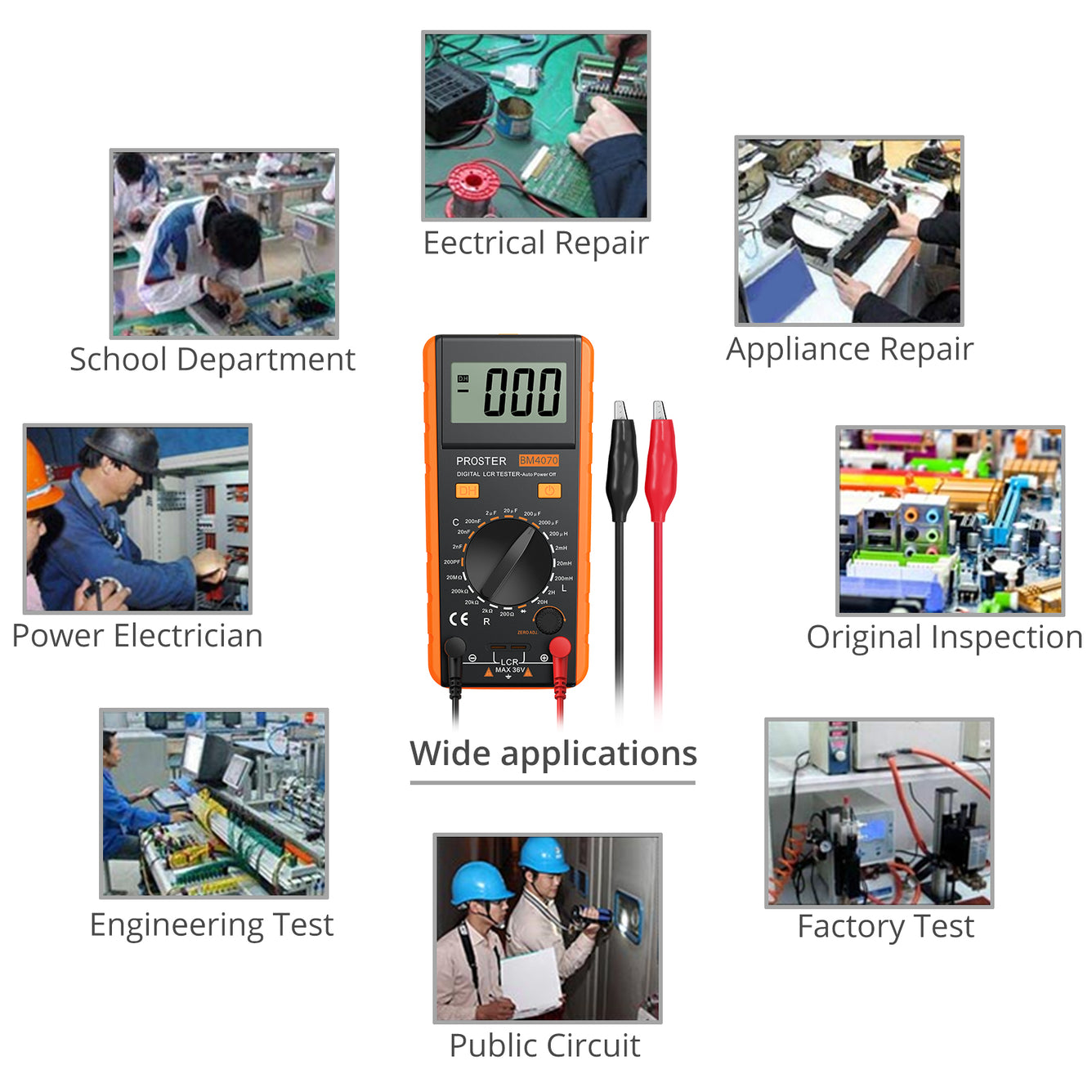 Proster LCR Meter Digital Capacitance Inductance Resistance Tester Orange