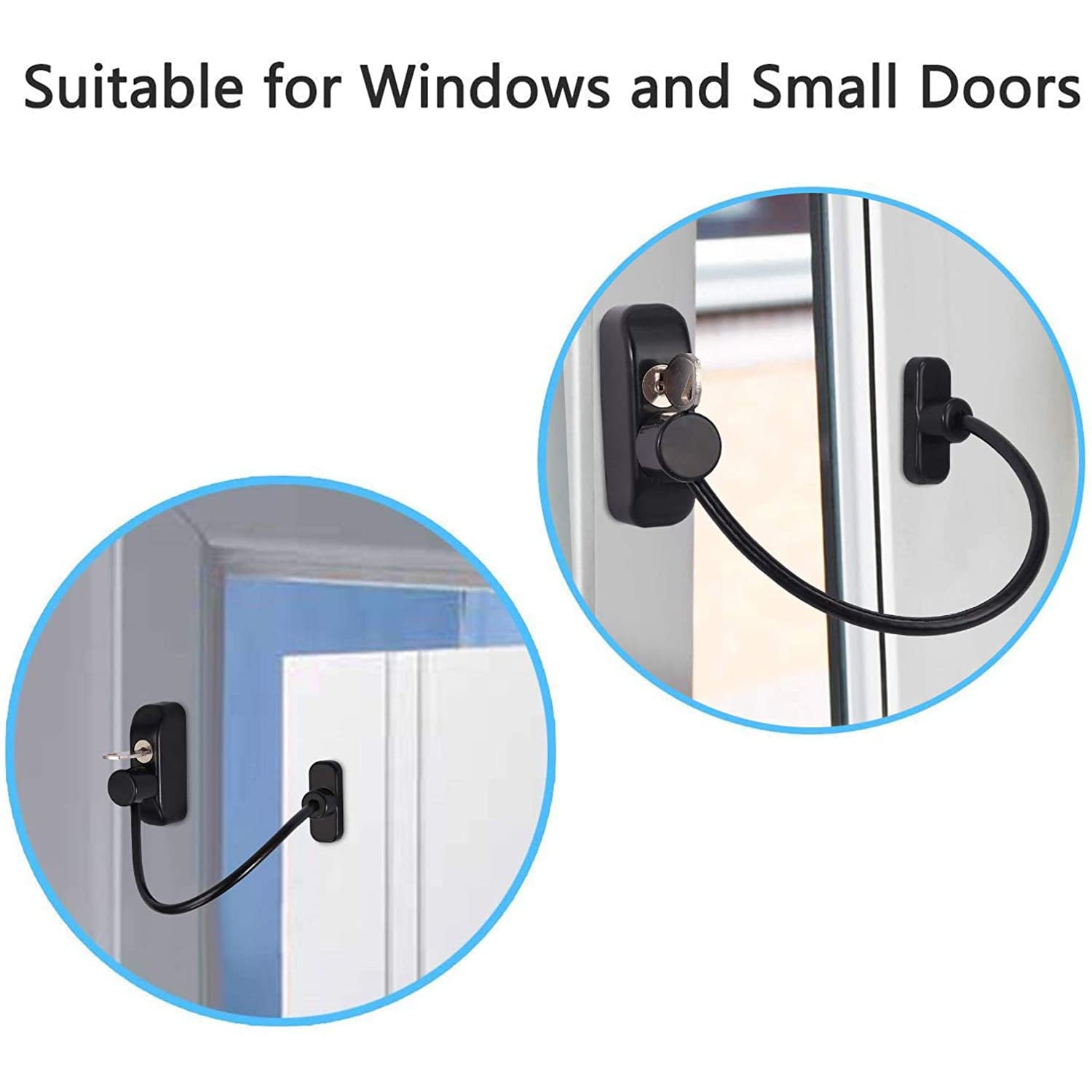 Proster Window Restrictor Locks 4 PCS Security Cable Black