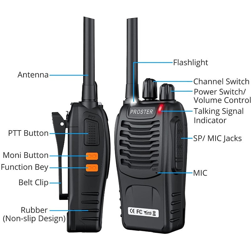 Proster Walkie Talkies 16 Channels Rechargeable Walky Talky