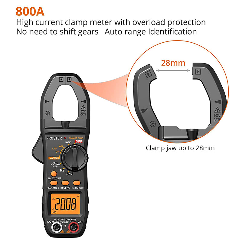 Proster Clamp Meter TRMS 6000 Counts Support LPF LOZ Test Multimeter