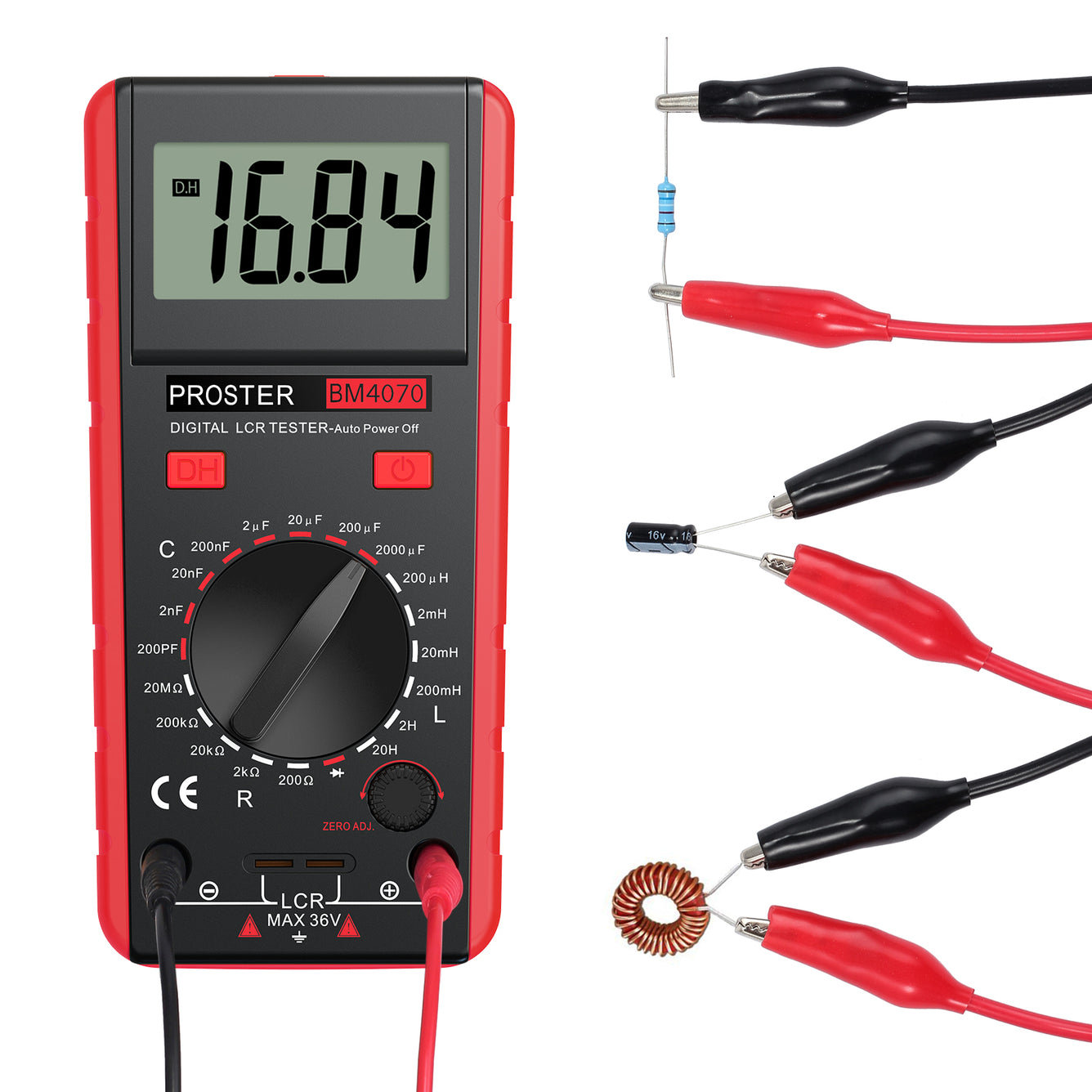 Proster LCR Meter Digital Capacitance Inductance Resistance Tester Red