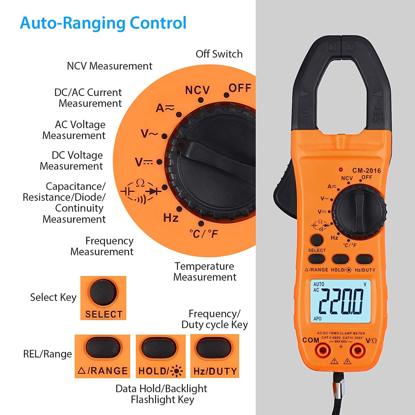 Proster Digital Clamp Meter TRMS Auto Ranging 5999 Counts Multimeter