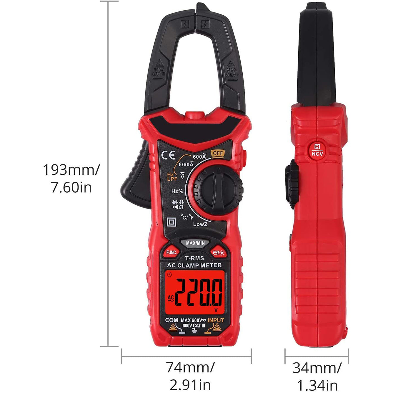 Proster Digital Clamp Meter  TRMS 600A AC Current AC/DC Voltage 6000 counts