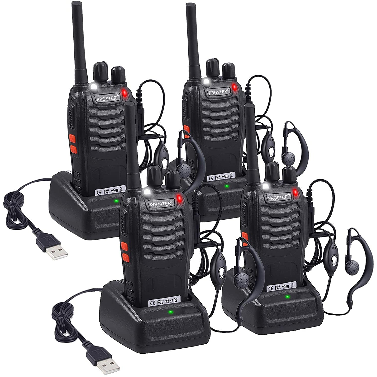 Proster Walkie Talkies 16 Channels with Rechargeable Voice Prompt Walky Talky