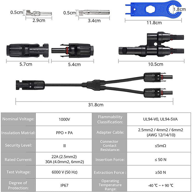 Proster 1 Pair Solar Panel Y Branch Connectors IP67 Waterproof