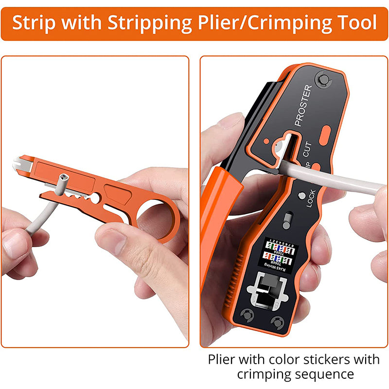 Proster RJ45 Crimp Tool 3 in 1 RJ45 Crimper Stripper Cutter - Orange