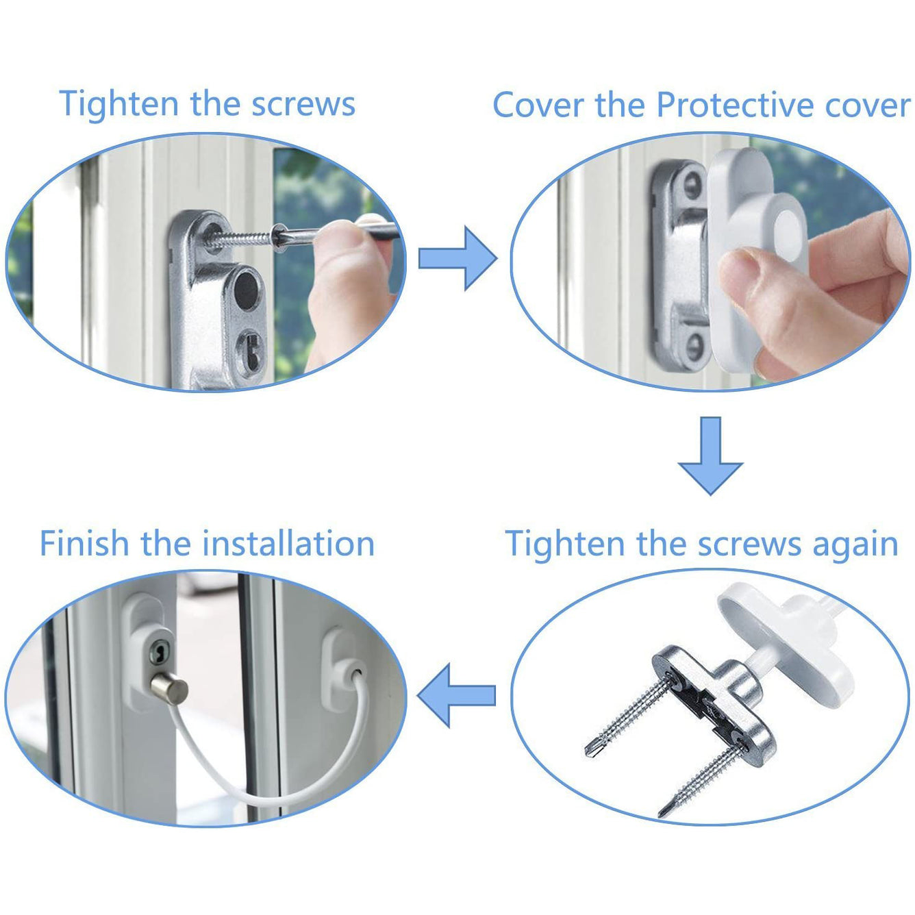Proster Window Restrictor Locks 4 Packs Security Cable