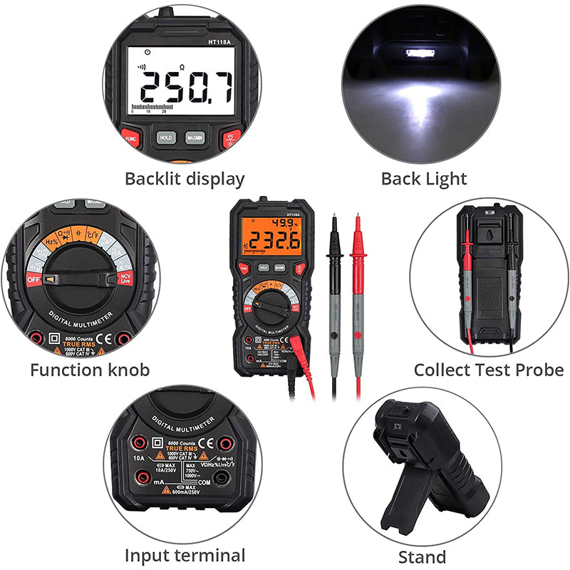 Promps Multimeter Proster 6000 Count TRMS Digital Multimeter AC/DC Voltage/Current NCV ...